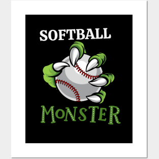 Softball monster sport Gift for Softball player love Softball funny present for kids and adults Posters and Art